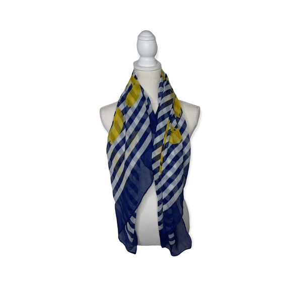 C’EST LA VIE Navy Blue Stripe & Yellow Scarf - Picture 6 of 8